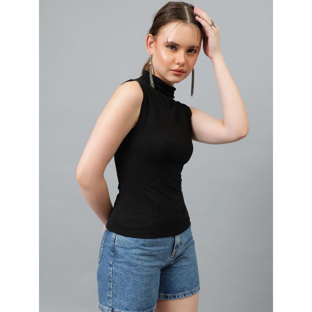 بلوزة سادة بلا اكمام وياقة عالية كوتي × ستايلي-women-clothing-shirtsandblouses-blouses-image-2