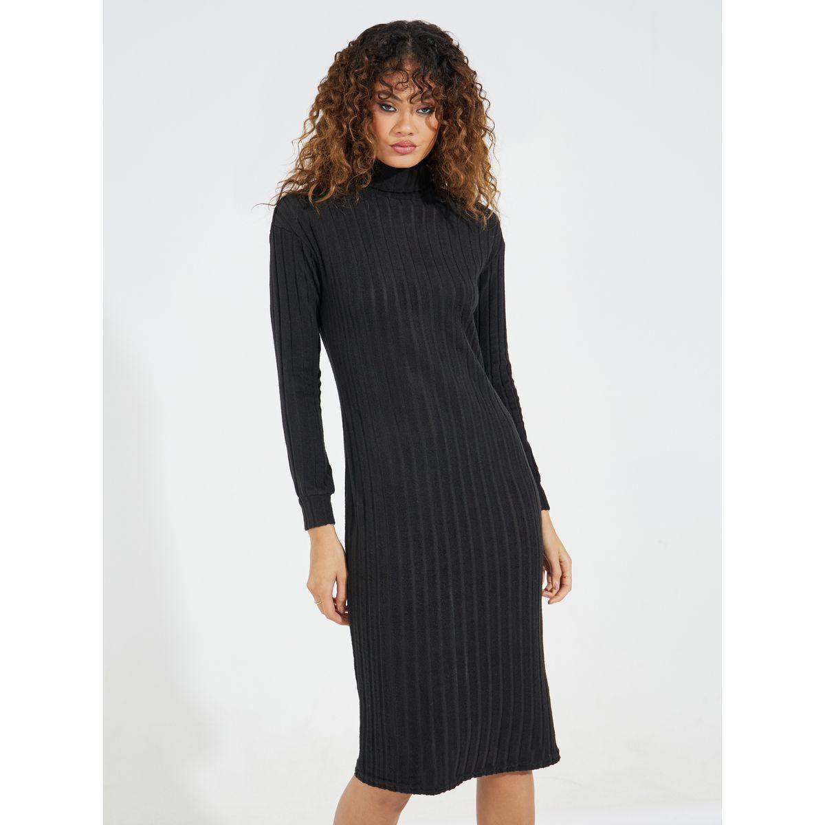 فستان بديكون ميدي بياقة عالية وأكتاف منخفضة-women-clothing-dresses-image-2