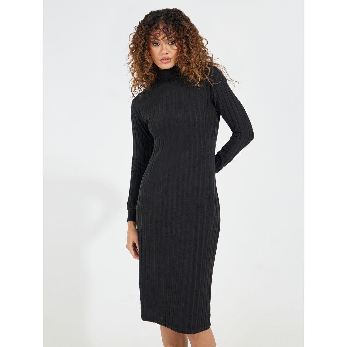 فستان بديكون ميدي بياقة عالية وأكتاف منخفضة-women-clothing-dresses-image-5