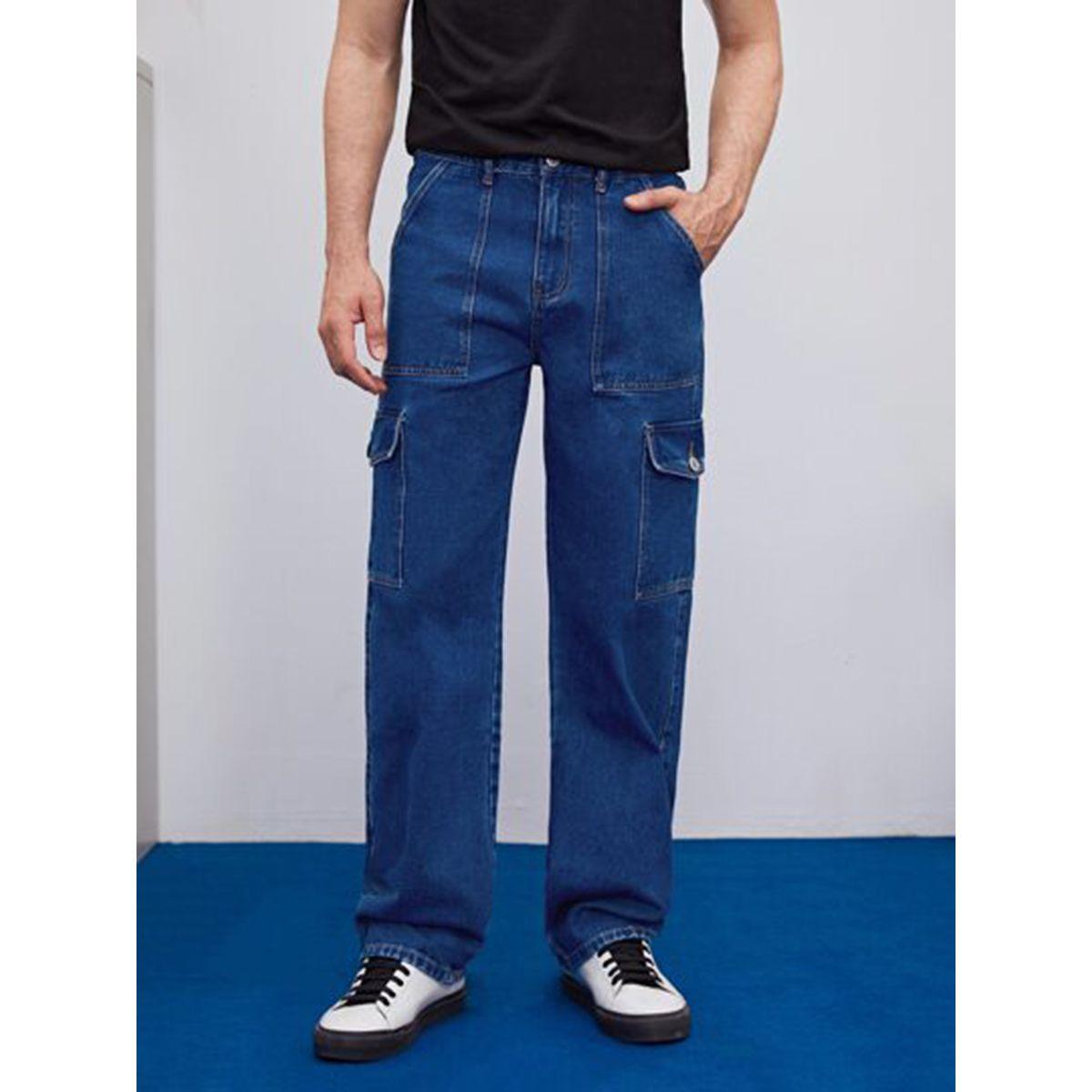 Kotty Mid Rise Relaxed Fit Solid Cargo Jeans-men-clothing-bottoms-jeans-image-1