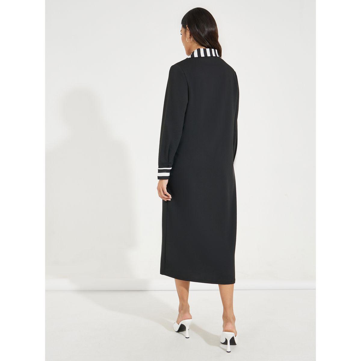 Styli Contrast Striped Collared Midi Dress-women-clothing-dresses-image-6