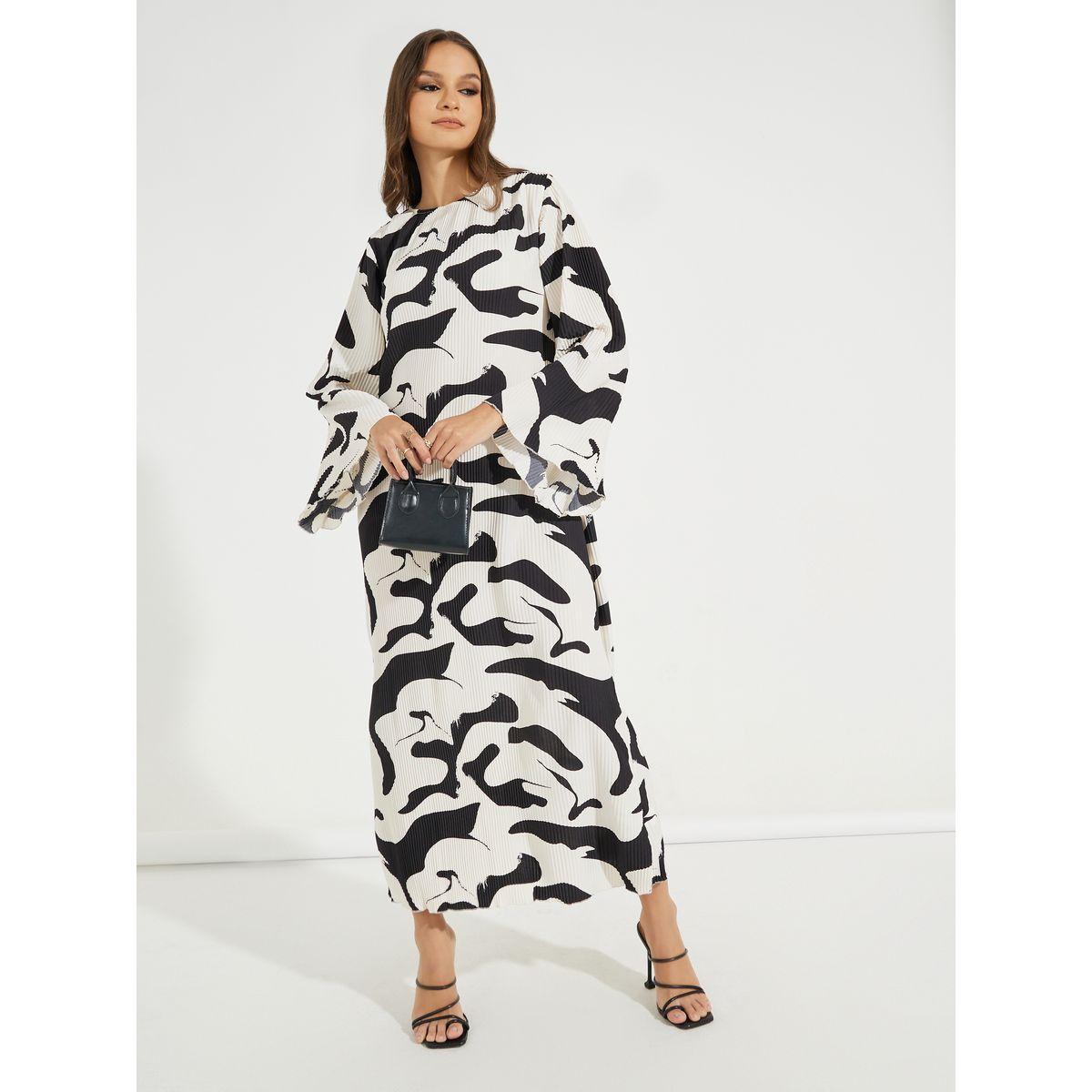 Styli All Over Abstract Plisse Long Sleeves Maxi Dress-women-clothing-dresses-image-2
