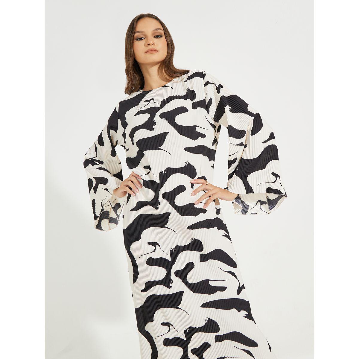 Styli All Over Abstract Plisse Long Sleeves Maxi Dress-women-clothing-dresses-image-3