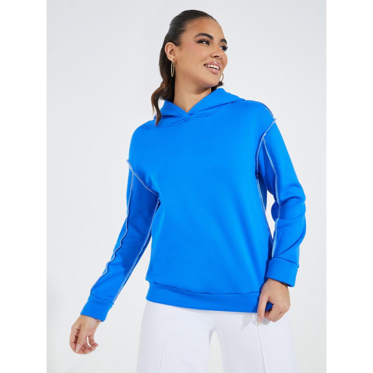 Styli Solid Stitch Detail Hoodie with Dropped Shoulder-women-winterwear-hoodiesandsweatshirts-hoodies-image-1