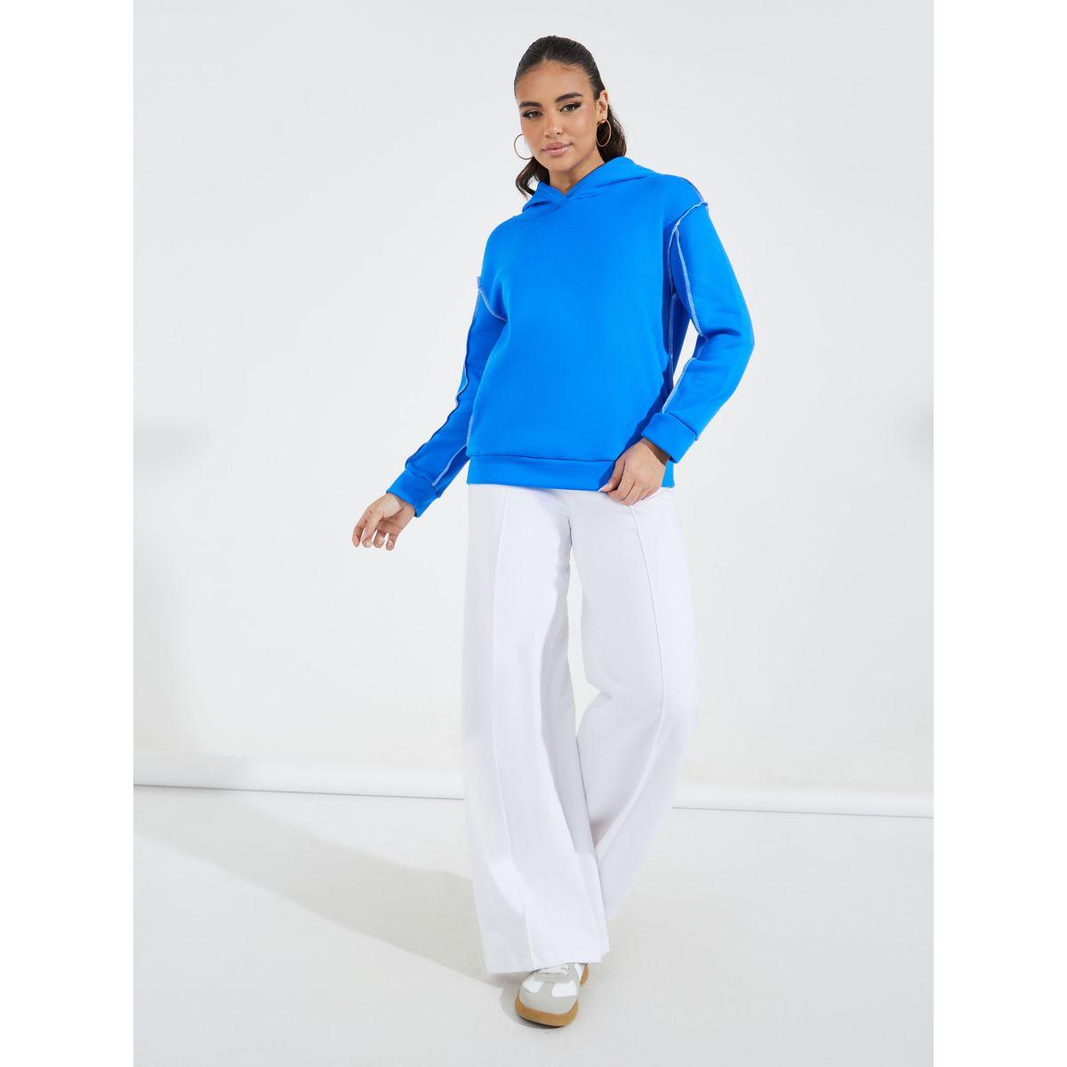 Styli Solid Stitch Detail Hoodie with Dropped Shoulder-women-winterwear-hoodiesandsweatshirts-hoodies-image-2