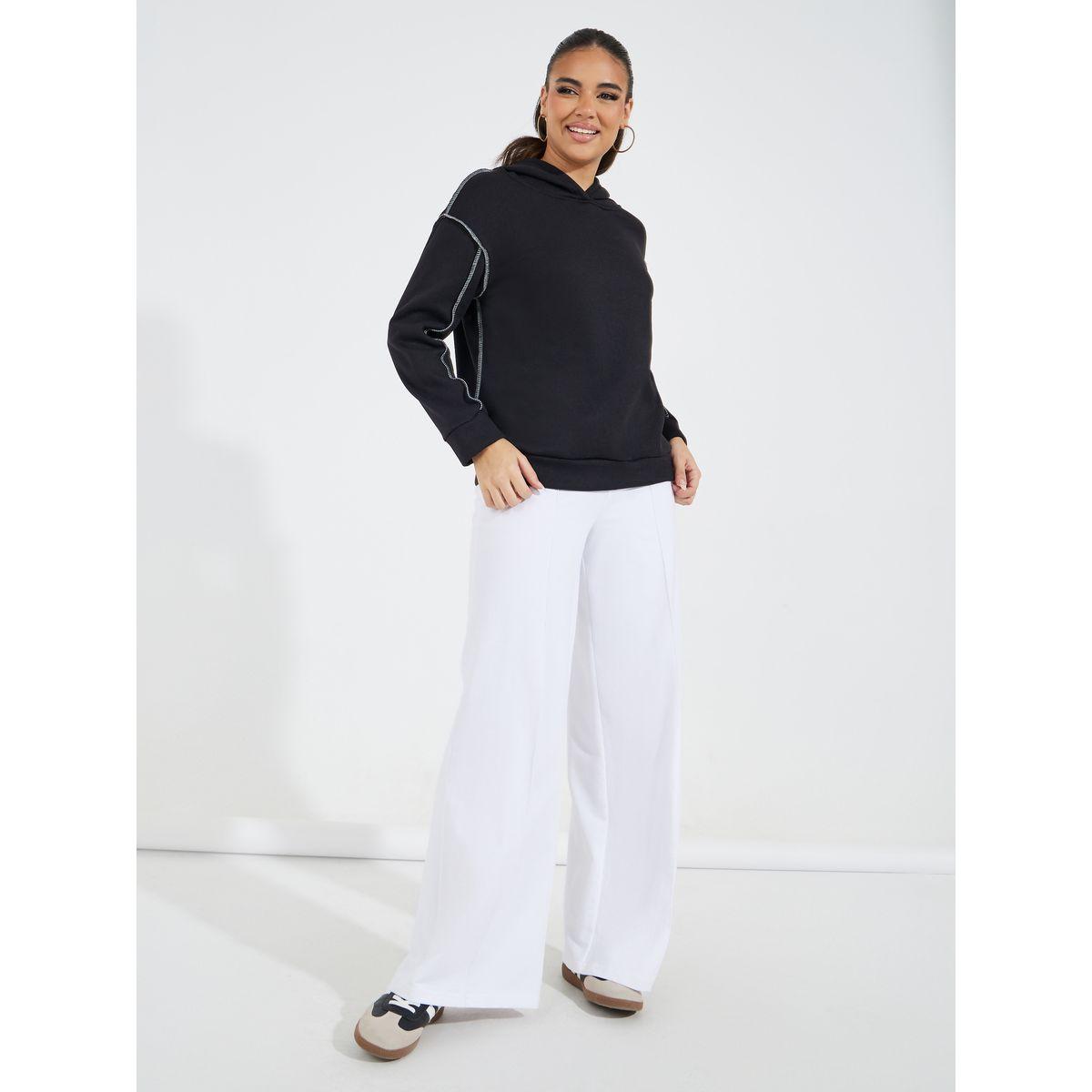 Styli Solid Stitch Detail Hoodie with Dropped Shoulder-women-clothing-hoodiesandsweatshirts-hoodies-image-2