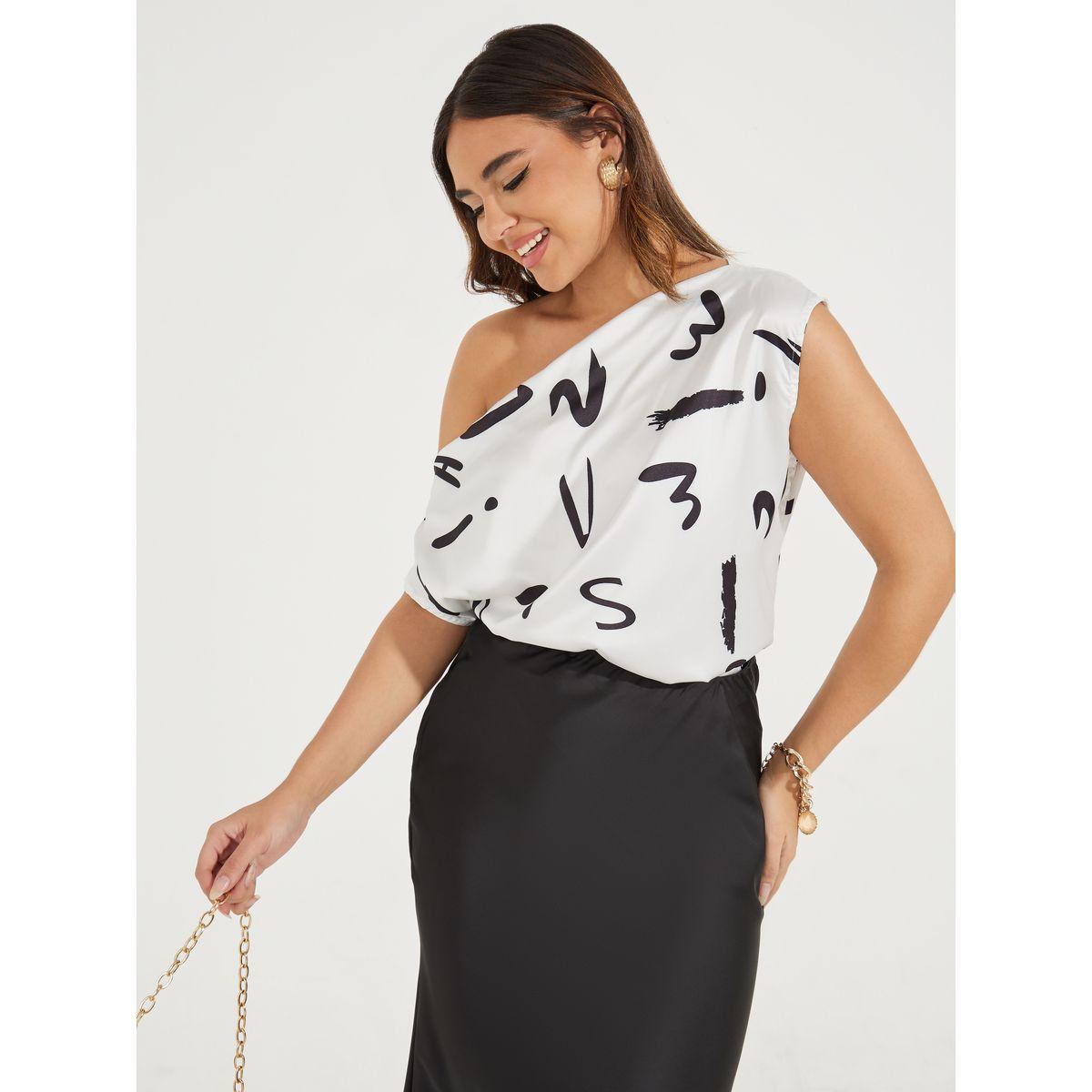 Styli Asymmetric Neck Graphic Detail Top-women-clothing-shirtsandblouses-blouses-image-1