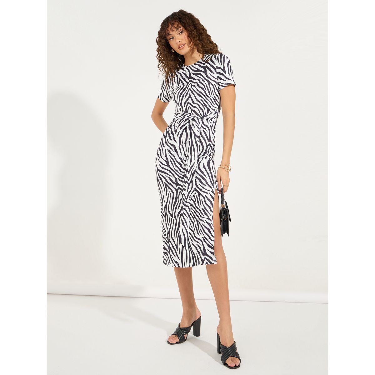 فستان بديكون ميدي بطبعة حيوان وأكمام قصيرة-women-clothing-dresses-image-1