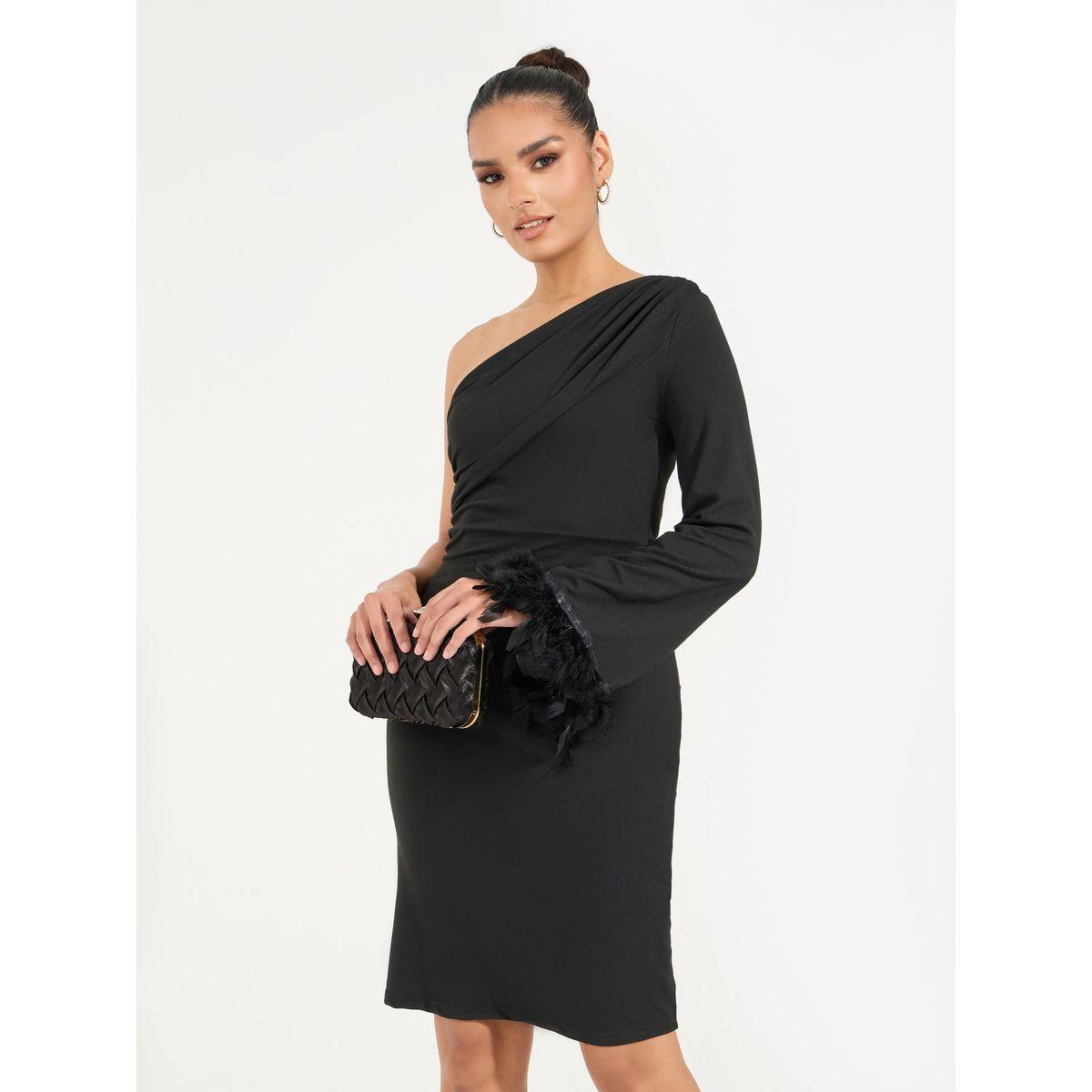 فستان بطول الركبة مع كتف واحد-women-clothing-dresses-image-2