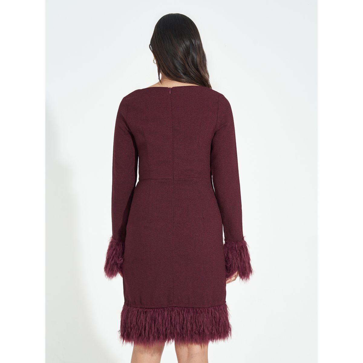فستان تويد بطول الركبة مع فرو صناعي-women-clothing-dresses-image-6