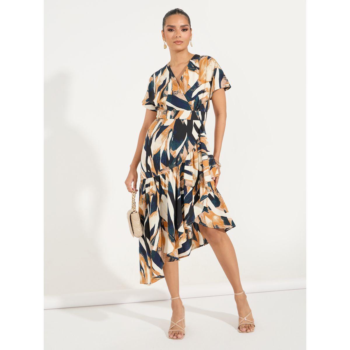Styli Abstract Print Mock Wrap Midi Dress with Asymmetric Hem-women-clothing-dresses-image-1