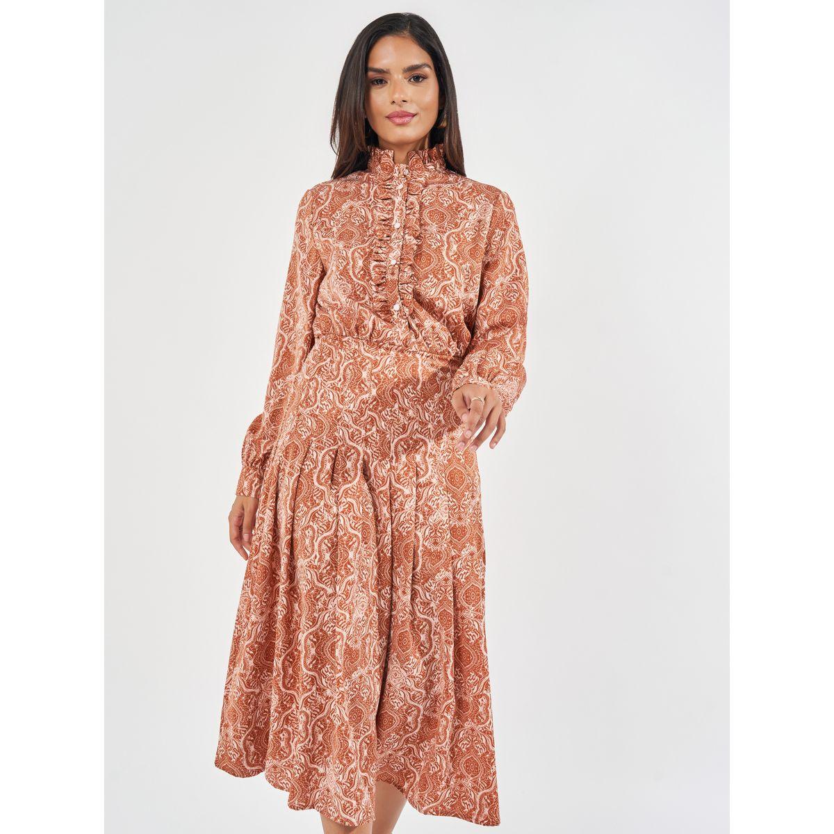 فستان ميدي مطبع بالكامل مع كشكش-women-clothing-dresses-image-4