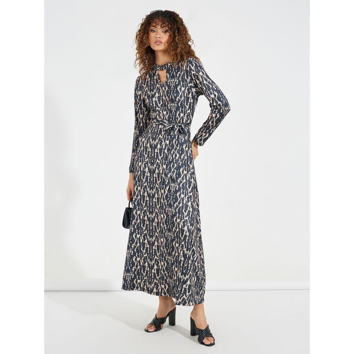 Styli AOP Keyhole Neck Maxi Dress with Tie Belt-women-clothing-dresses-image-1