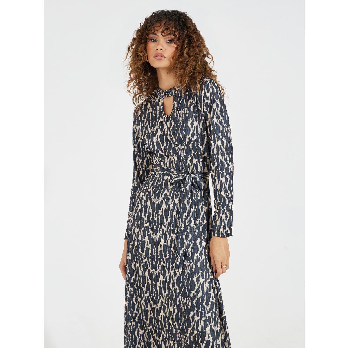 Styli AOP Keyhole Neck Maxi Dress with Tie Belt-women-clothing-dresses-image-2