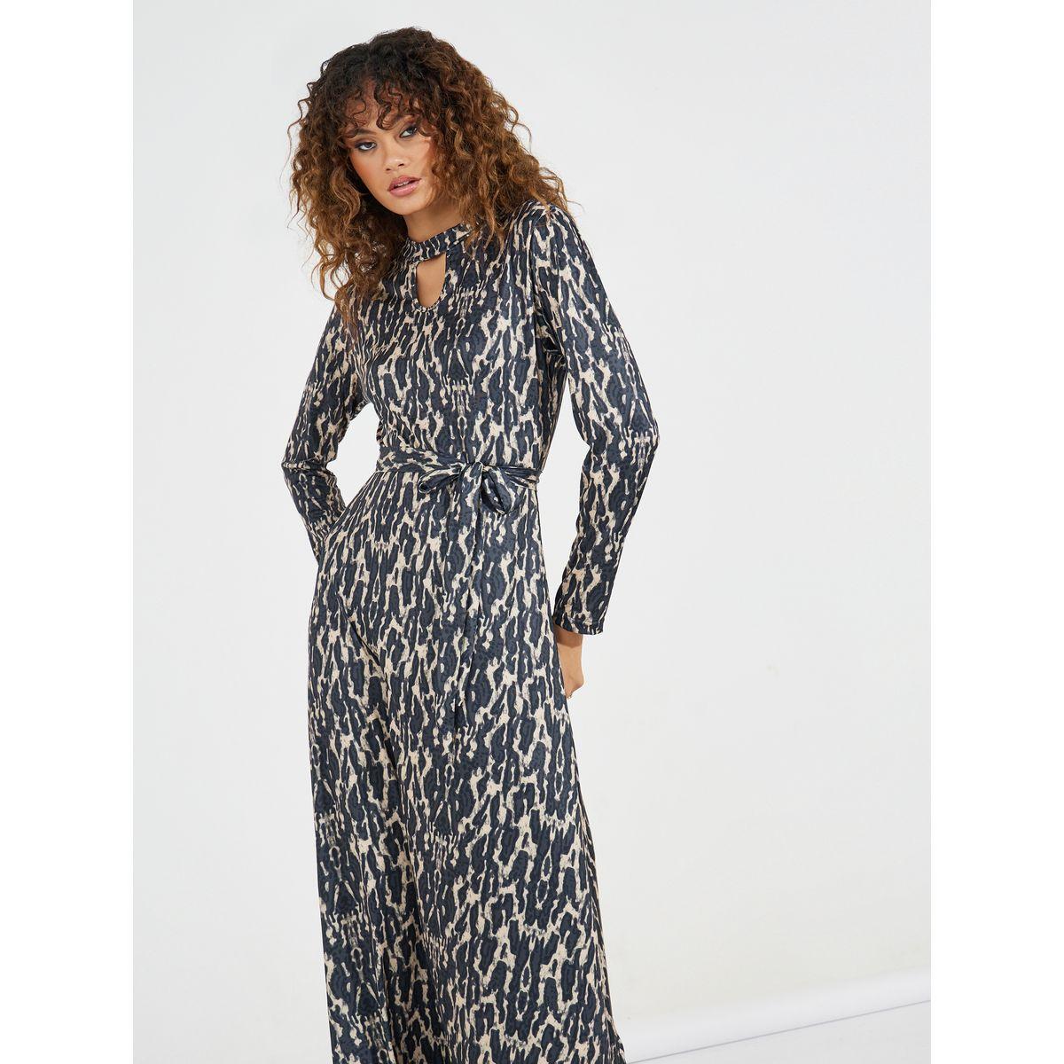 Styli AOP Keyhole Neck Maxi Dress with Tie Belt-women-clothing-dresses-image-4