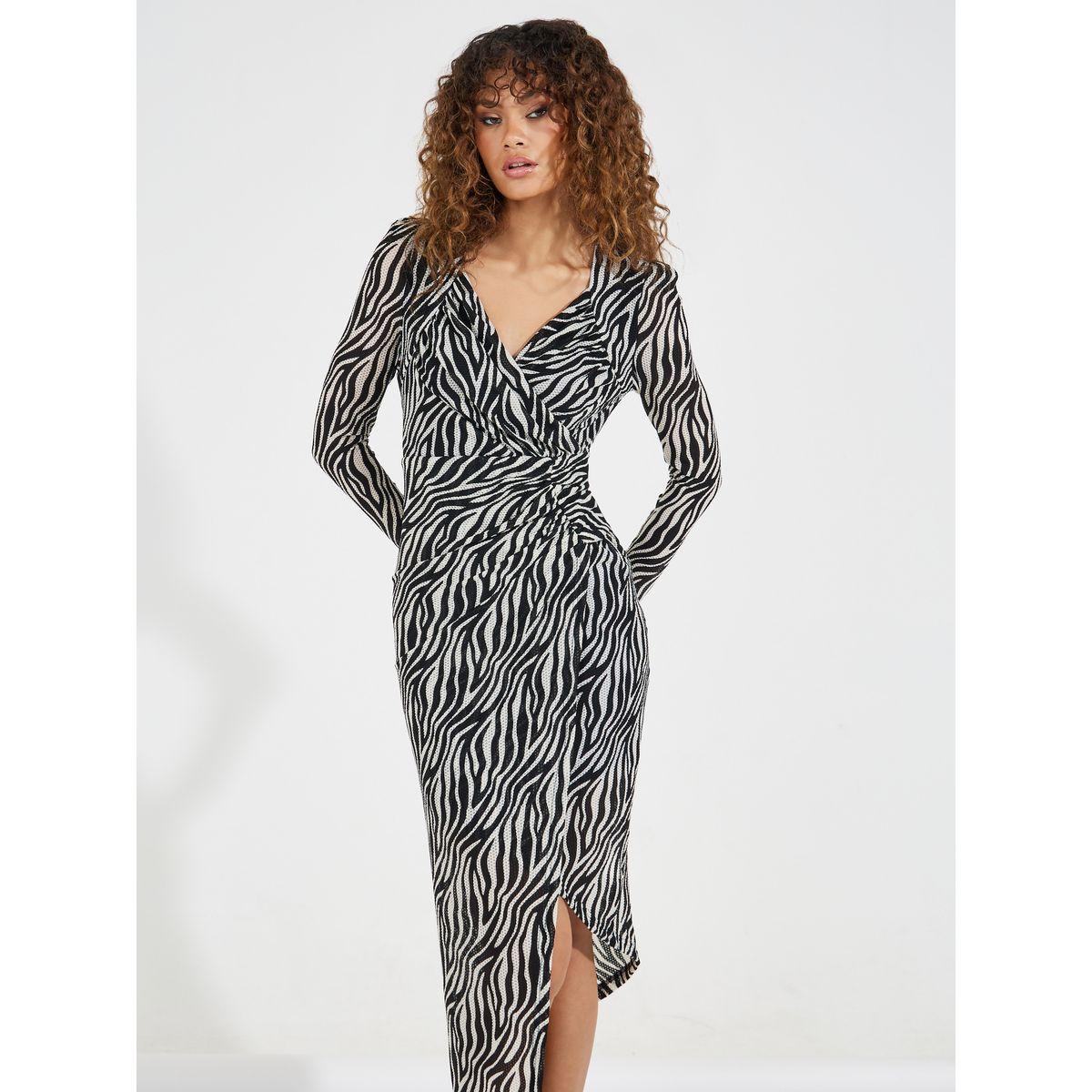 Styli Animal Print Wrap Front Midi Dress with Asymmetric Hem-women-clothing-dresses-image-2