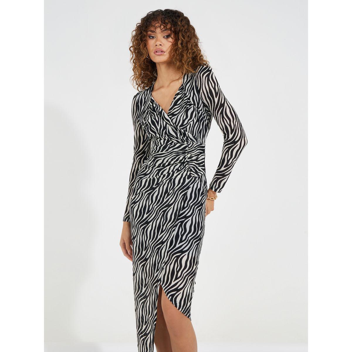 Styli Animal Print Wrap Front Midi Dress with Asymmetric Hem-women-clothing-dresses-image-3