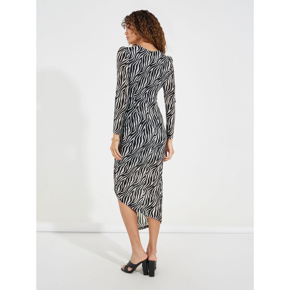 Styli Animal Print Wrap Front Midi Dress with Asymmetric Hem-women-clothing-dresses-image-5