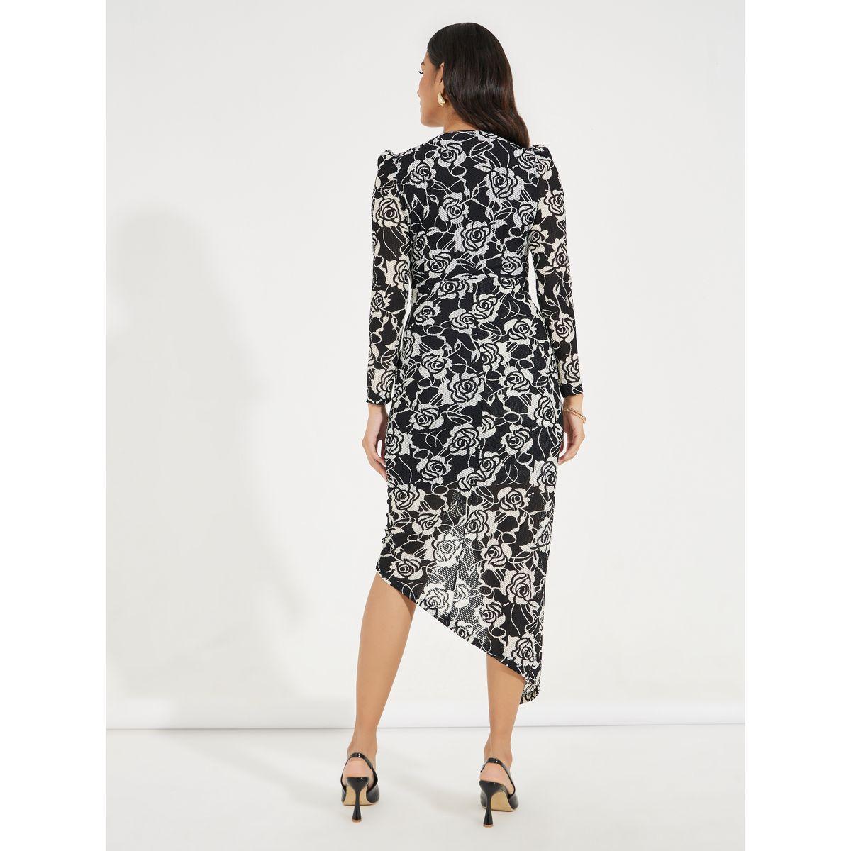 Styli Textured Floral Print Mock Wrap Midi Dress-women-clothing-dresses-image-6
