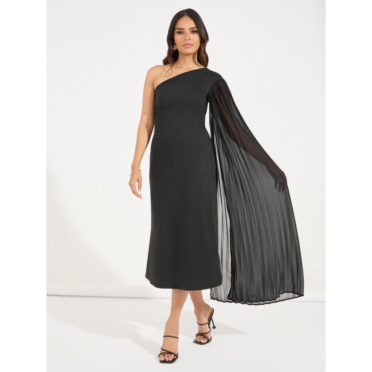 Styli Plain One Shoulder A Line Midi Dress-women-clothing-dresses-image-4