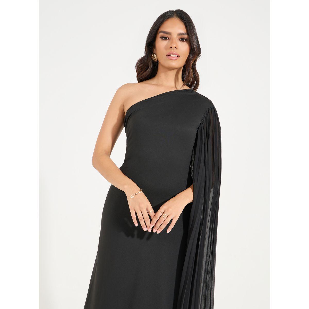 فستان ميدي سادة بكتف واحد-women-clothing-dresses-image-5