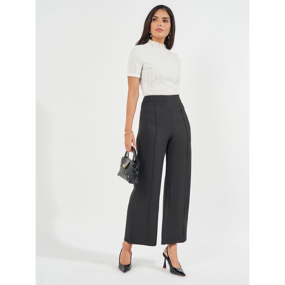 Styli Solid Pintuck Detail Wide Leg Trousers-women-clothing-bottoms-trousers-image-1