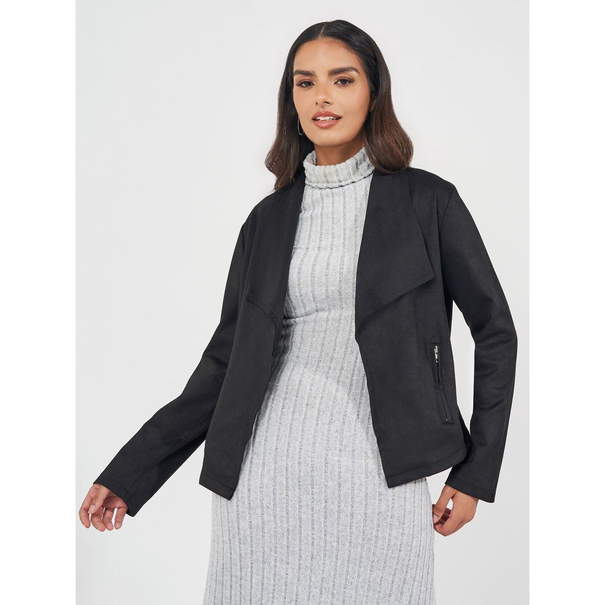 Styli Regular Fit Short Length Biker Jacket-women-winterwear-coatsandjackets-jackets-image-1