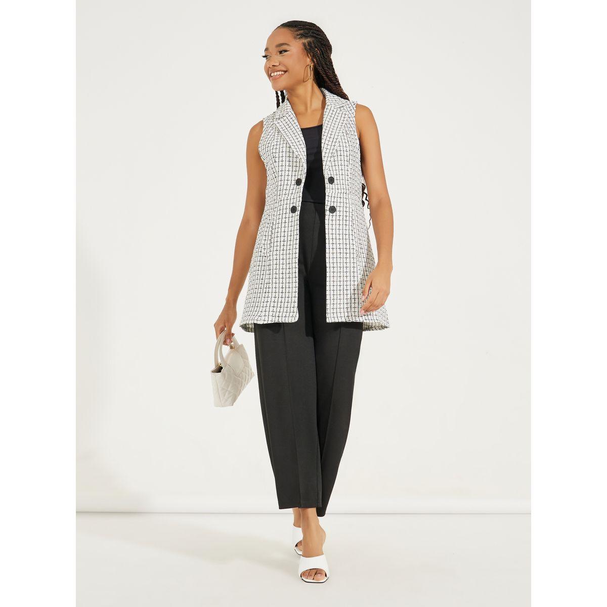 Styli Tweed Check Lapel Vest Jacket-women-winterwear-coatsandjackets-jackets-image-2