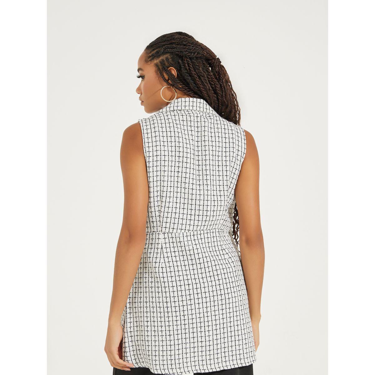 Styli Tweed Check Lapel Vest Jacket-women-winterwear-coatsandjackets-jackets-image-4
