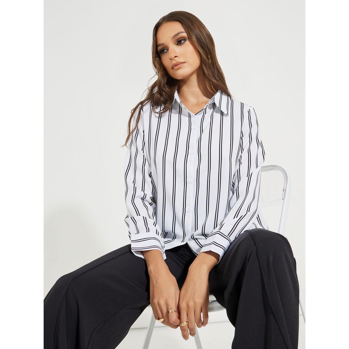 Styli Striped Button Front Casual Shirt-women-clothing-shirtsandblouses-shirts-image-1