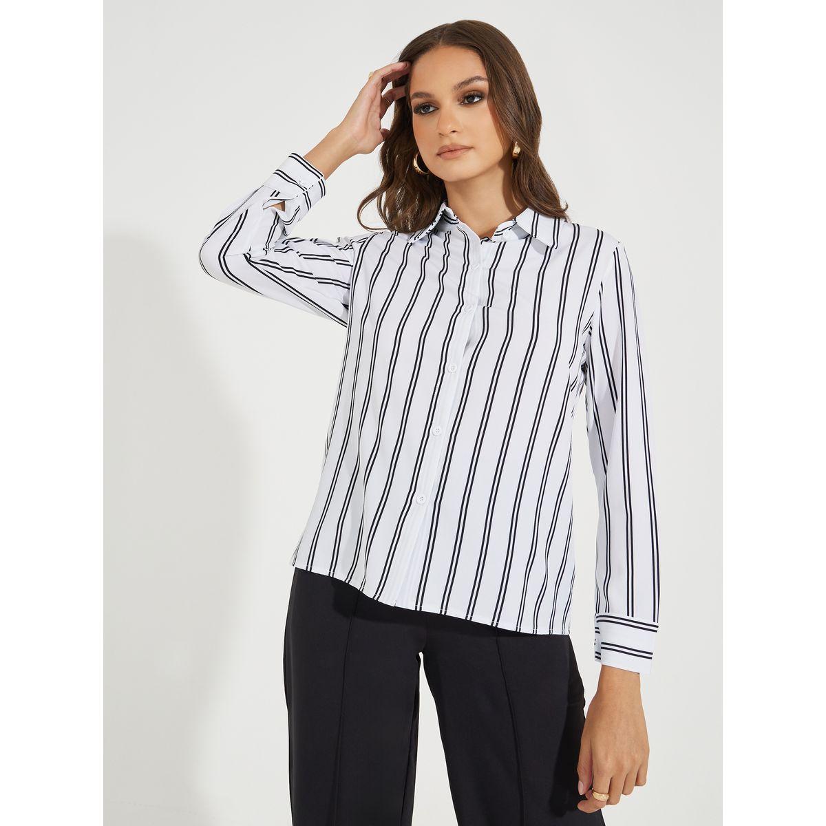 Styli Striped Button Front Casual Shirt-women-clothing-shirtsandblouses-shirts-image-3
