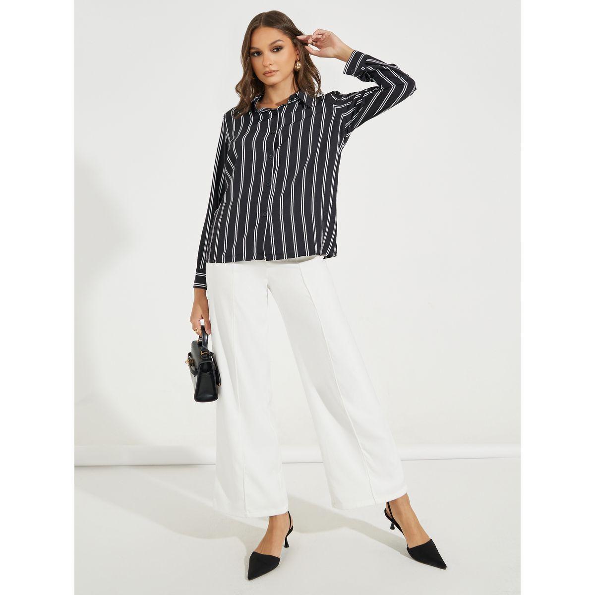Styli Striped Button Front Casual Shirt-women-clothing-shirtsandblouses-shirts-image-2