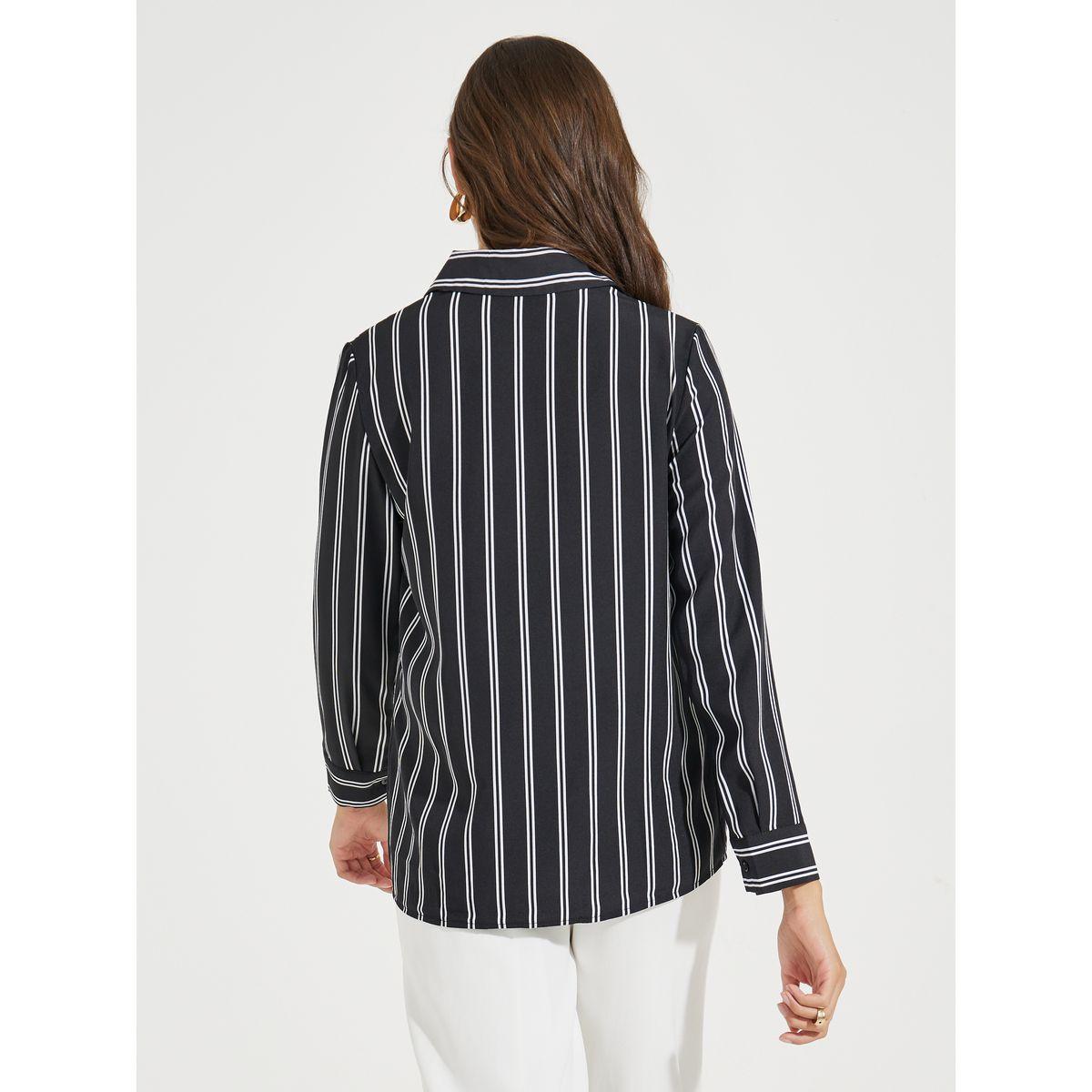 بلوزة كاجوال مخططة بازرار غلق-women-clothing-shirtsandblouses-shirts-image-4