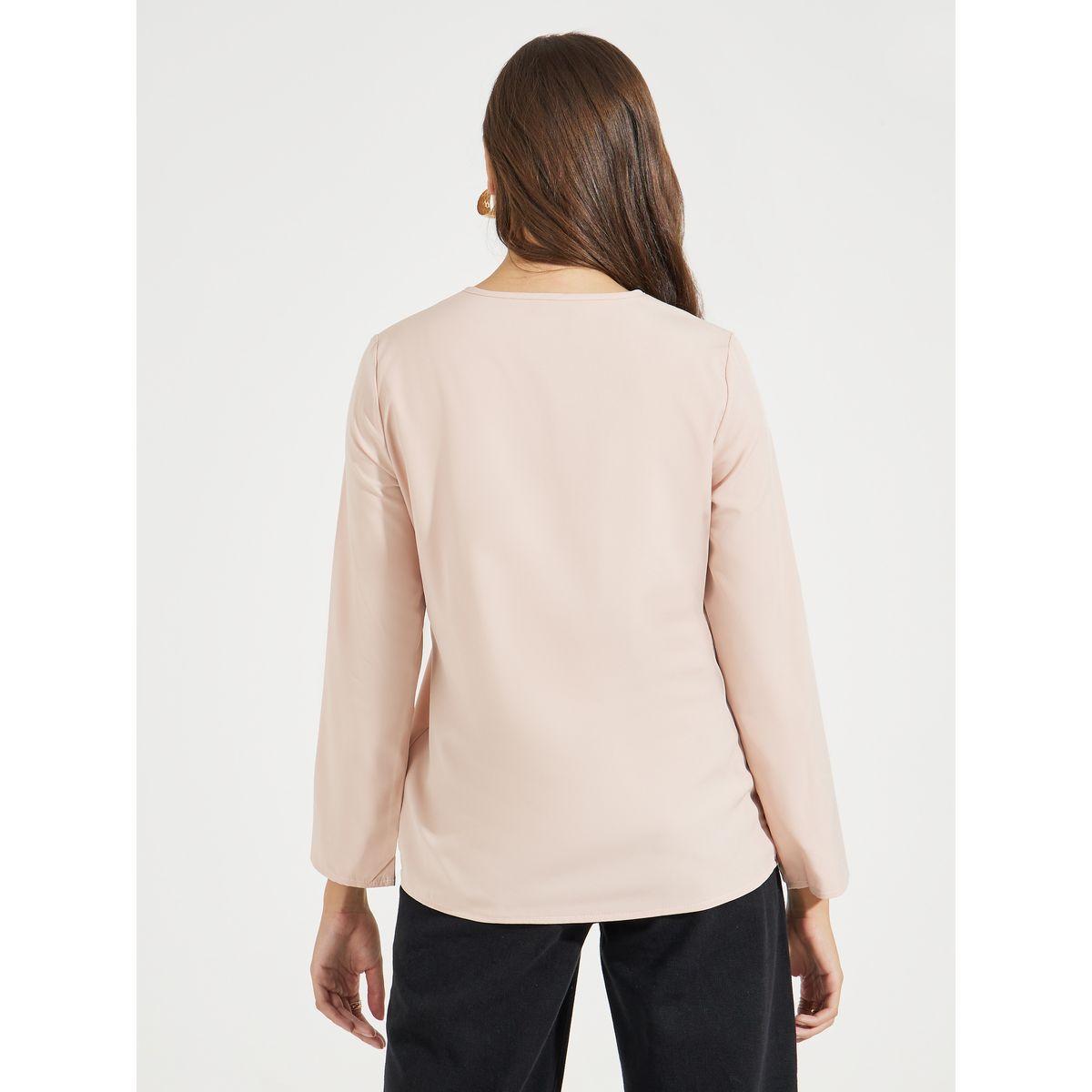 بلوزة سادة باكمام طويلة مع ياقة بشق-women-clothing-shirtsandblouses-shirts-image-1