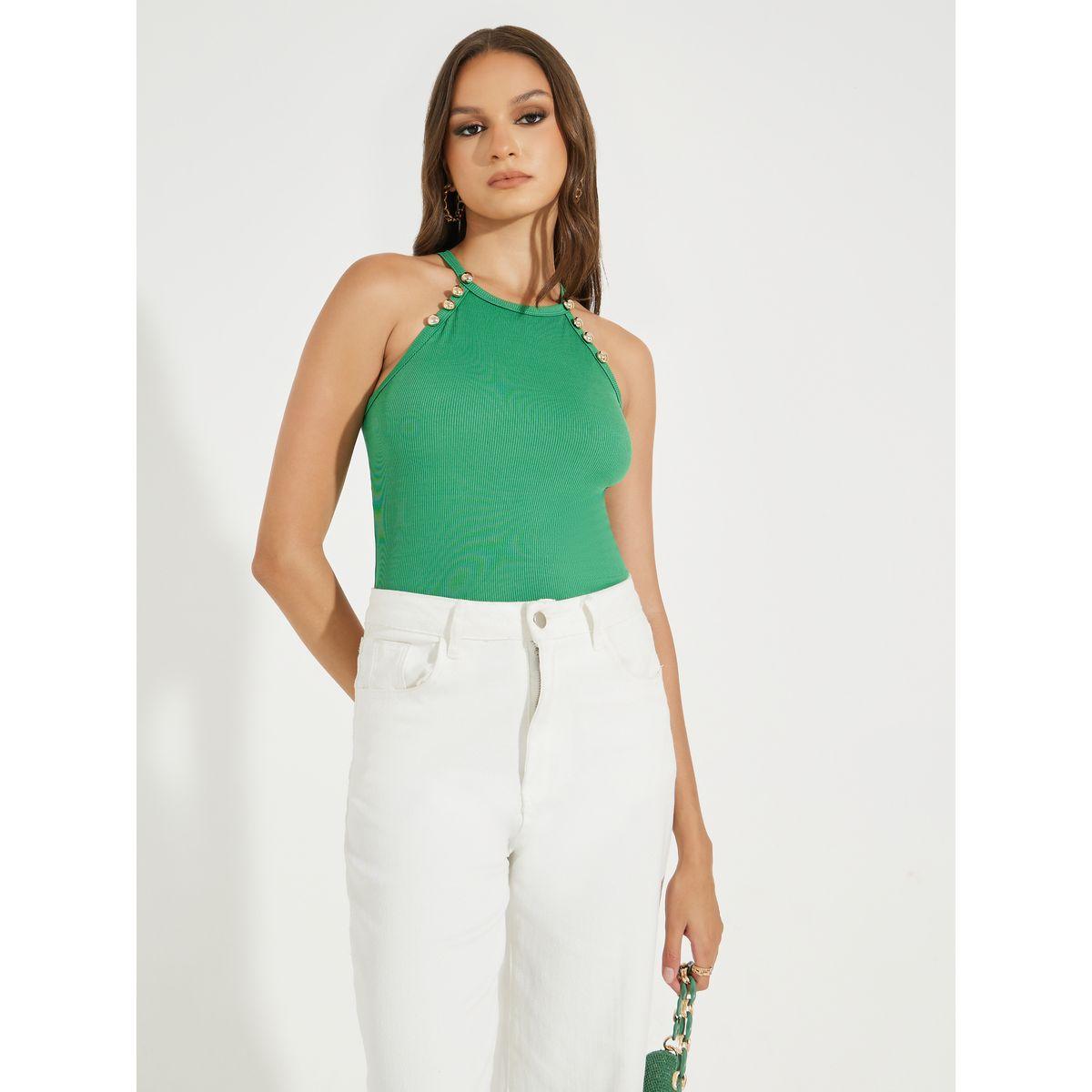 Styli Rib Halter Neck Top with Button Accent-women-clothing-shirtsandblouses-blouses-image-1
