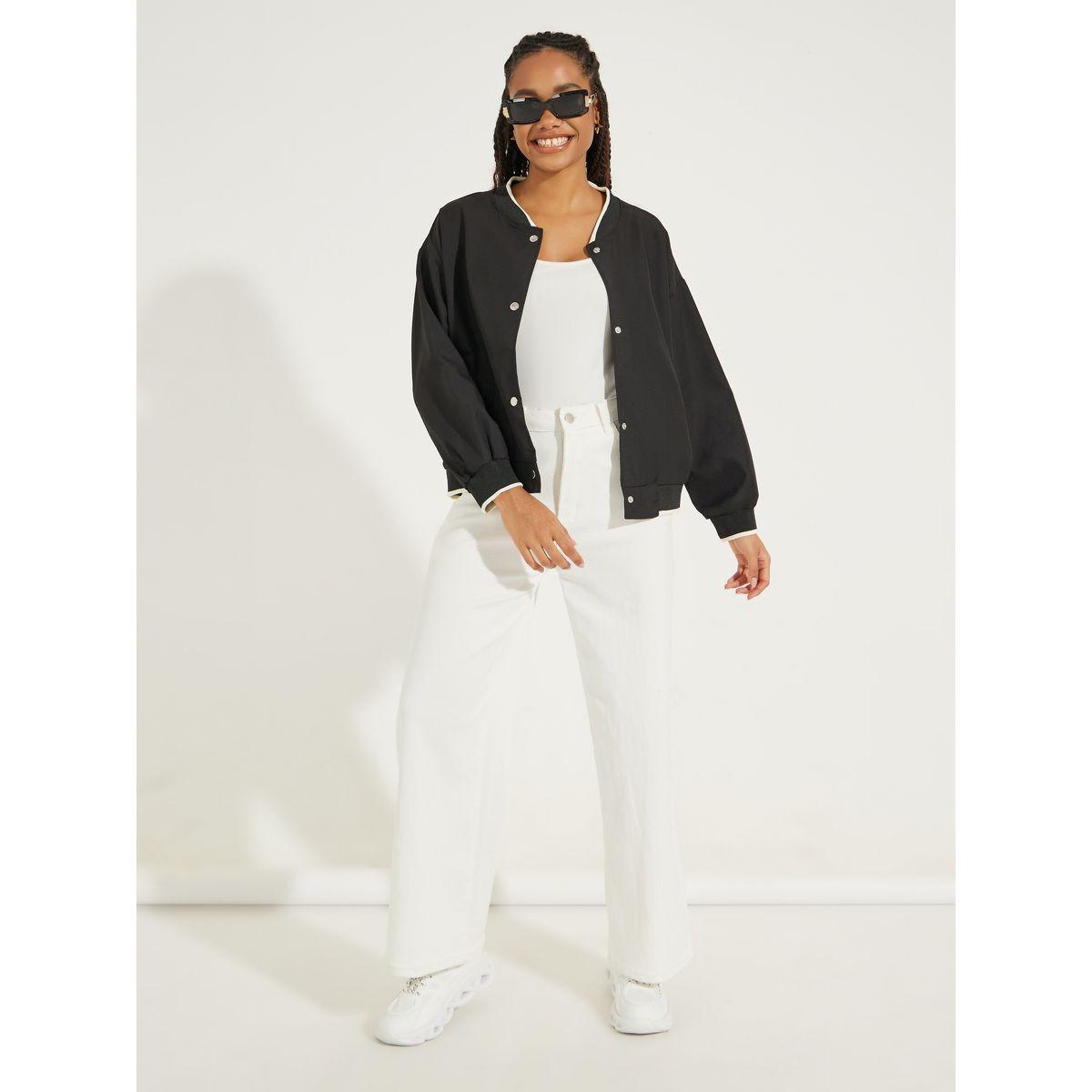 Styli Snap Button Bomber Jacket with Dropped Shoulder-women-winterwear-coatsandjackets-jackets-image-2