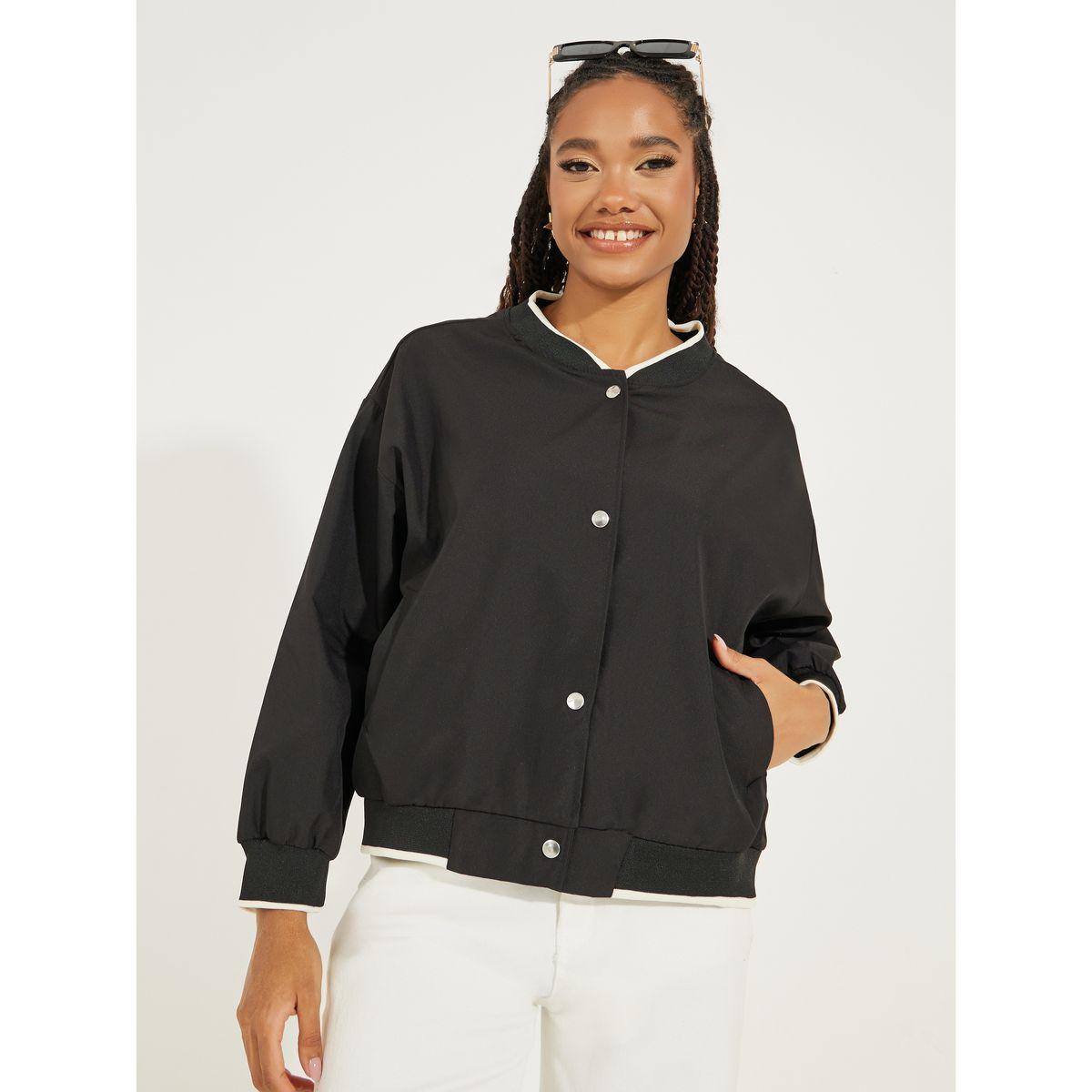 Styli Snap Button Bomber Jacket with Dropped Shoulder-women-winterwear-coatsandjackets-jackets-image-3