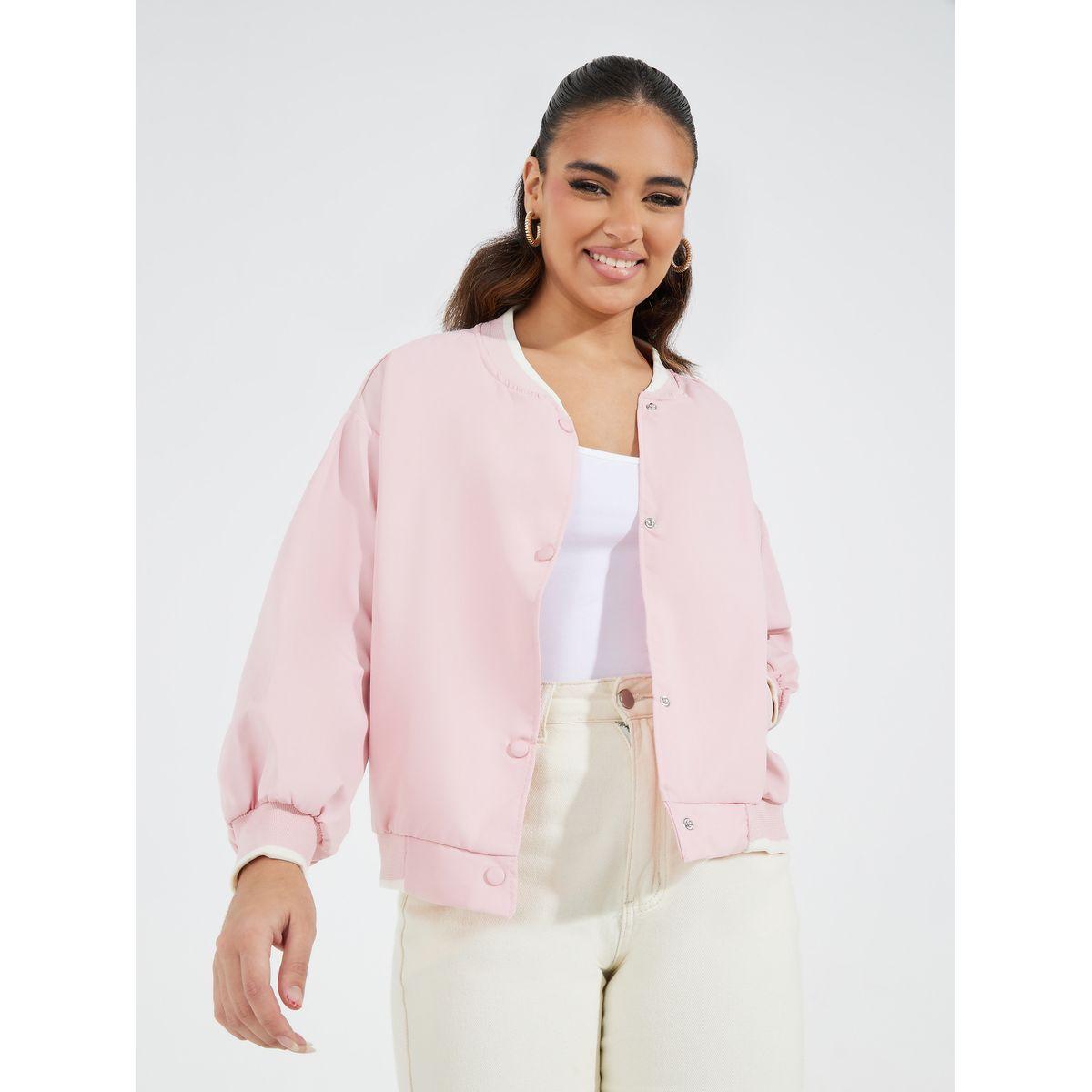 جاكيت بومبر سادة بأكمام طويلة وأكتاف منخفضة-women-winterwear-coatsandjackets-jackets-image-5