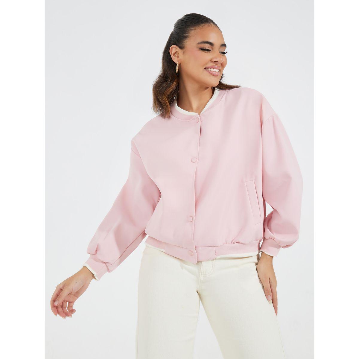 Styli Solid Long Sleeve Bomber Jacket with Dropped Shoulder-women-winterwear-coatsandjackets-jackets-image-2