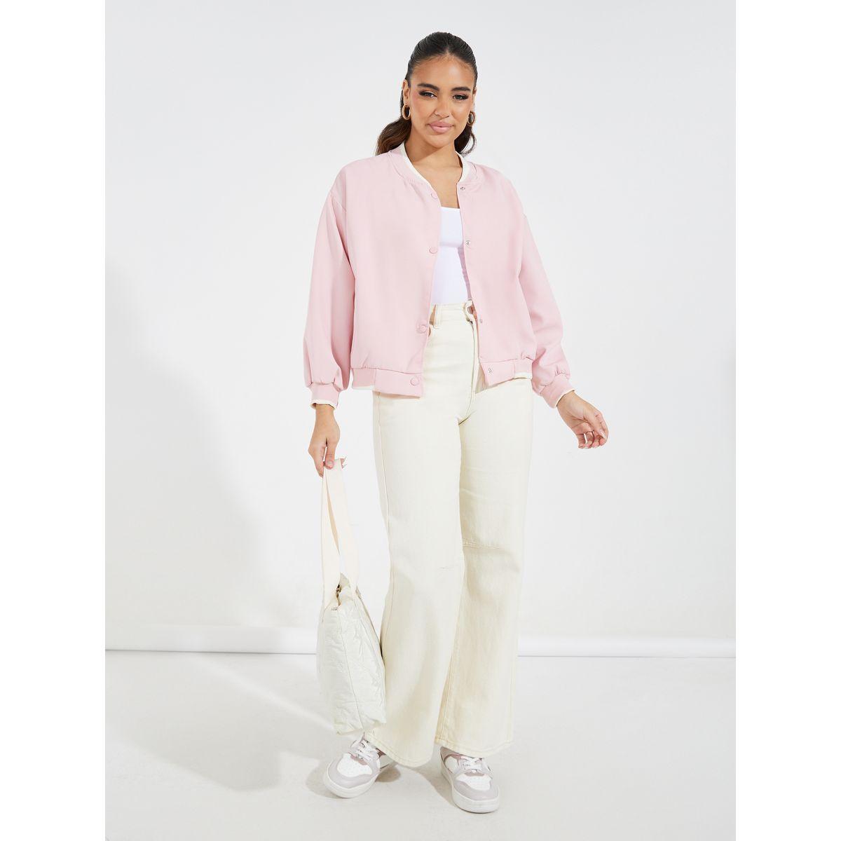 Styli Solid Long Sleeve Bomber Jacket with Dropped Shoulder-women-winterwear-coatsandjackets-jackets-image-3