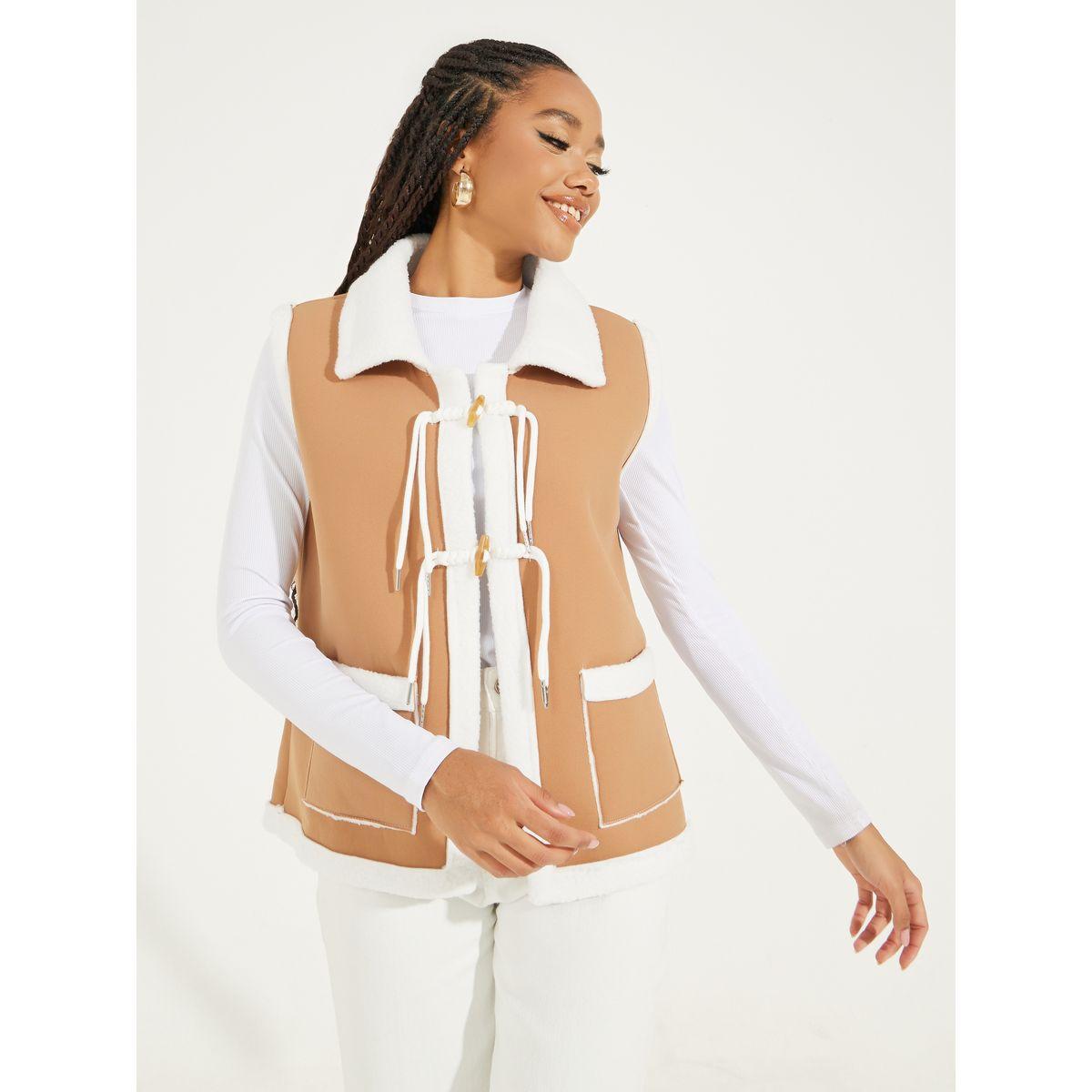 Styli Faux Fur & Leather Look Vest Jacket-women-winterwear-coatsandjackets-jackets-image-1