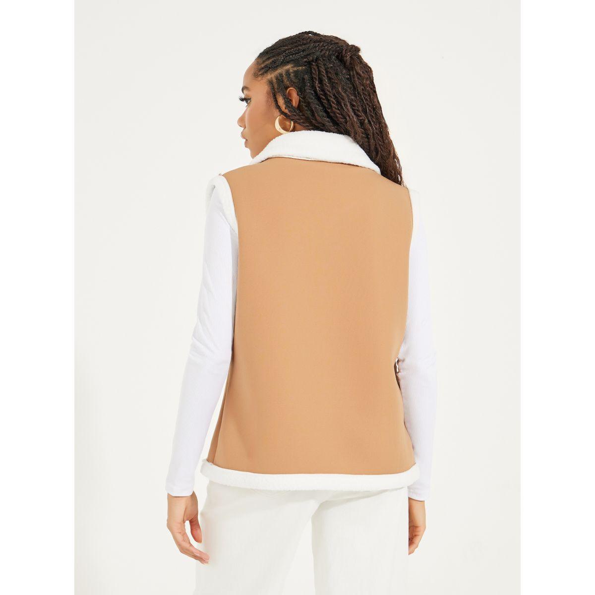 Styli Faux Fur & Leather Look Vest Jacket-women-winterwear-coatsandjackets-jackets-image-4