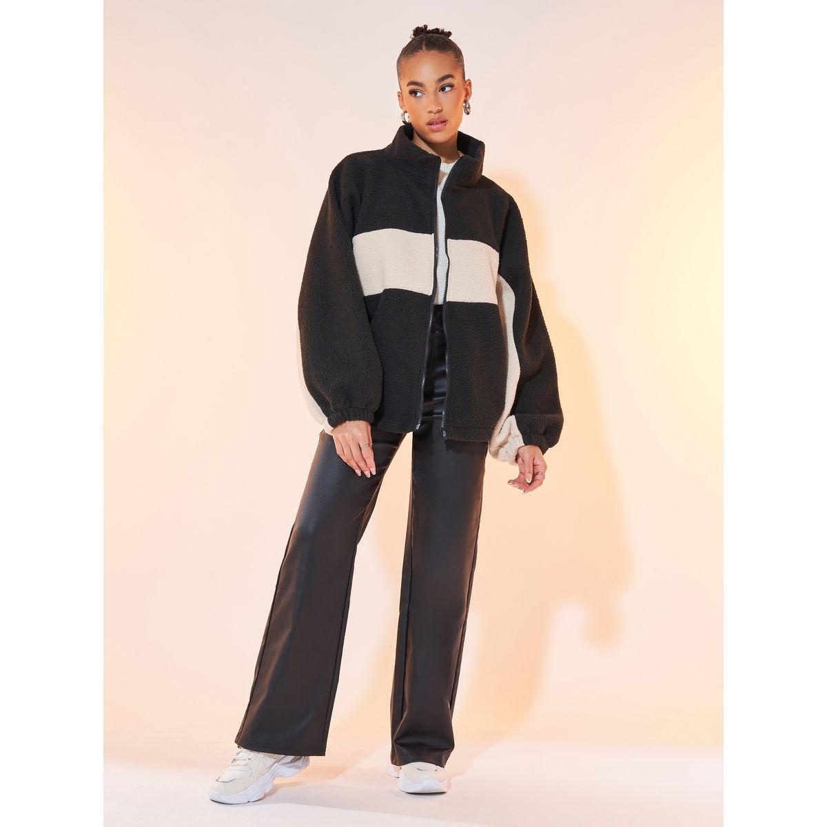 Styli Color Block Zip Up Teddy Jacket-women-winterwear-coatsandjackets-jackets-image-2