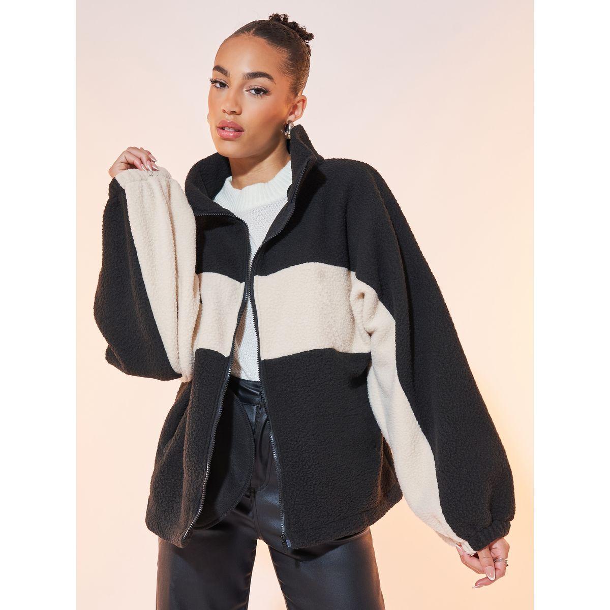 Styli Color Block Zip Up Teddy Jacket-women-winterwear-coatsandjackets-jackets-image-3