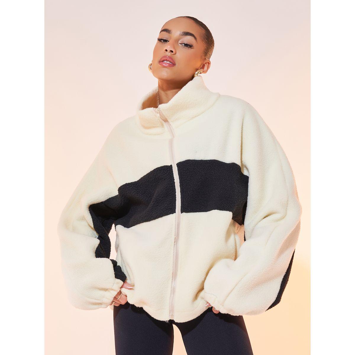 جاكيت تيدي فضفاض بنمط كتل الالوان-women-winterwear-coatsandjackets-jackets-image-1