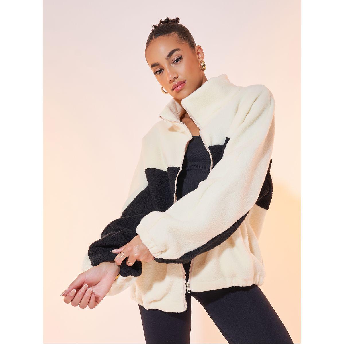 جاكيت تيدي فضفاض بنمط كتل الالوان-women-winterwear-coatsandjackets-jackets-image-2