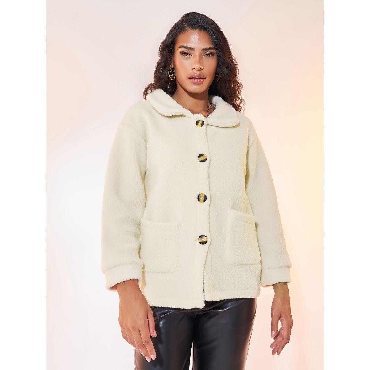 Styli Solid Button Teddy Jacket-women-winterwear-coatsandjackets-jackets-image-1