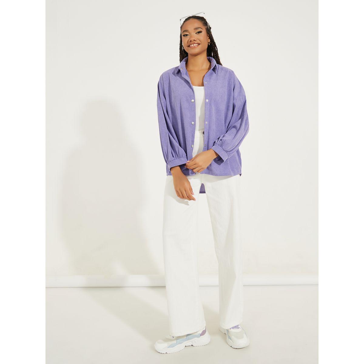 Styli Oversized Corduroy Jacket with Buttons-women-winterwear-coatsandjackets-jackets-image-2