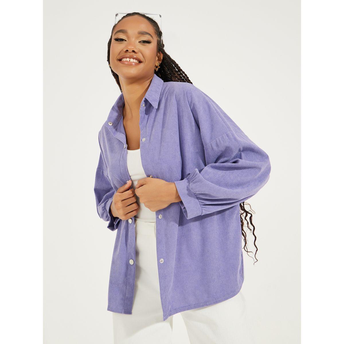 Styli Oversized Corduroy Jacket with Buttons-women-winterwear-coatsandjackets-jackets-image-3