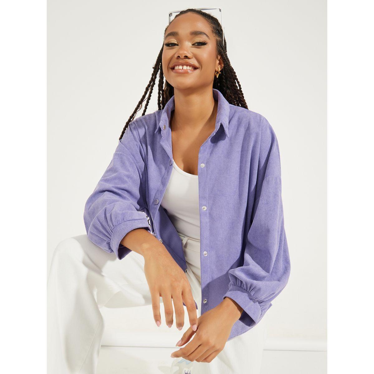 Styli Oversized Corduroy Jacket with Buttons-women-winterwear-coatsandjackets-jackets-image-7